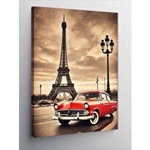 Kanvas Tablo Klasik Araba Ve Eyfel Kulesi 100x140 cm