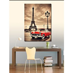 Kanvas Tablo Klasik Araba Ve Eyfel Kulesi 100x140 cm