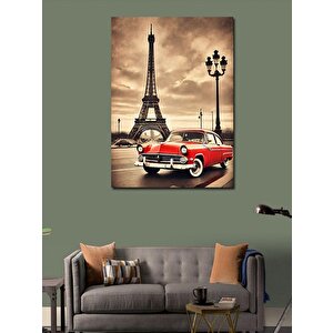 Kanvas Tablo Klasik Araba Ve Eyfel Kulesi 100x140 cm