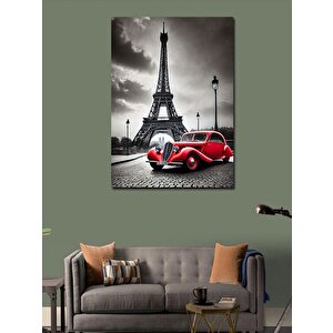 Kanvas Tablo Eyfel Kulesi Ve Kırmızı Araba 100x140 cm