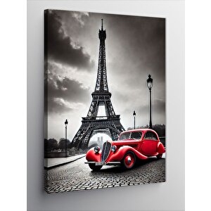 Kanvas Tablo Eyfel Kulesi Ve Kırmızı Araba 50x70 cm