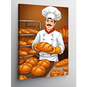 Kanvas Tablo Fırıncı Şef Ve Ekmekler 50x70 cm