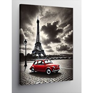 Kanvas Tablo Eyfel Kulesi Ve Kırmızı Araba 100x140 cm