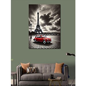Kanvas Tablo Eyfel Kulesi Ve Kırmızı Araba 100x140 cm