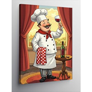 Kanvas Tablo Şaraplı Şef Çizimi 100x140 cm