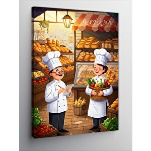 Kanvas Tablo Fırıncı Şefler Ve Ekmek Dükkanı 100x140 cm