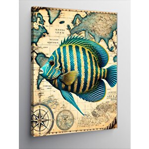 Kanvas Tablo Tropikal Balık Ve Antik Harita 100x140 cm