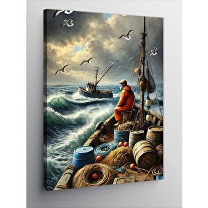 Kanvas Tablo Balıkçı Ve Deniz Huzuru 100x140 cm
