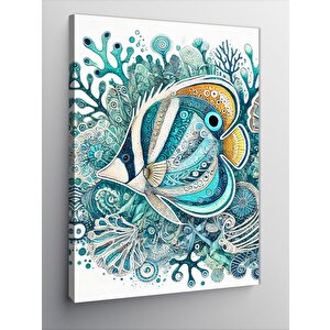 Kanvas Tablo Okyanus Balıkları Çizimi 70x100 cm
