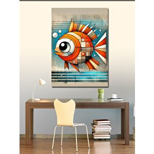 Kanvas Tablo Soyut Renkli Balık Çizimi 100x140 cm