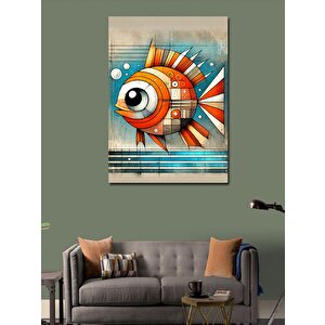 Kanvas Tablo Soyut Renkli Balık Çizimi 100x140 cm