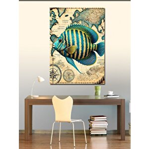 Kanvas Tablo Tropikal Balık Ve Antik Harita 70x100 cm