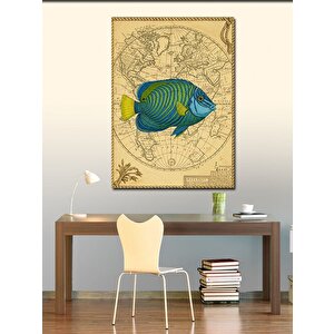 Kanvas Tablo Eski Harita Üzerinde Tropik Balık 70x100 cm