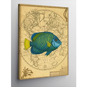 Kanvas Tablo Eski Harita Üzerinde Tropik Balık 100x140 cm