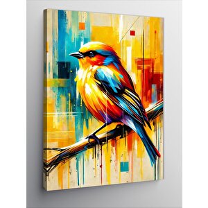Kanvas Tablo Renkli Kuş Ve Çizgiler 100x140 cm