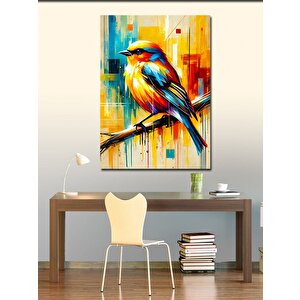 Kanvas Tablo Renkli Kuş Ve Çizgiler 100x140 cm