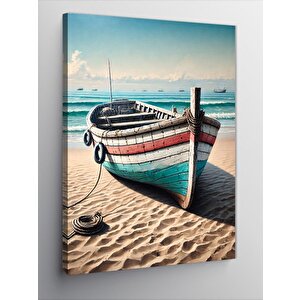 Kanvas Tablo Kumsalda Eski Balıkçı Teknesi 100x140 cm