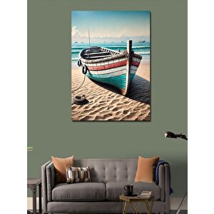 Kanvas Tablo Kumsalda Eski Balıkçı Teknesi 100x140 cm