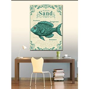 Kanvas Tablo Deniz Yazıları Ve Balık Tasarımı 70x100 cm