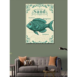 Kanvas Tablo Deniz Yazıları Ve Balık Tasarımı 70x100 cm