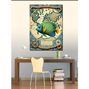 Kanvas Tablo Dünya Haritası Ve Tropik Balık 50x70 cm