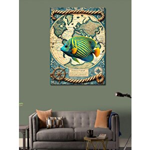 Kanvas Tablo Dünya Haritası Ve Tropik Balık 50x70 cm