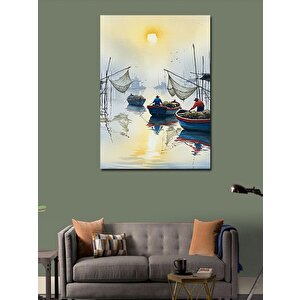 Kanvas Tablo Balıkçı Tekneleri Çizimi 70x100 cm