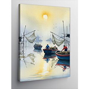 Kanvas Tablo Balıkçı Tekneleri Çizimi 50x70 cm