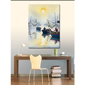 Kanvas Tablo Balıkçı Tekneleri Çizimi 50x70 cm