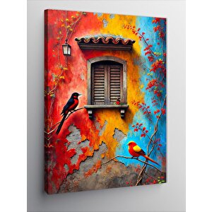 Kanvas Tablo Renkli Kuşlu Pencere 50x70 cm
