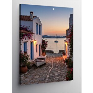 Kanvas Tablo Beyaz Evler Ve Gün Batımı 100x140 cm