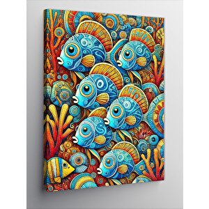 Kanvas Tablo Renkli Balıklar Ve Desen 70x100 cm