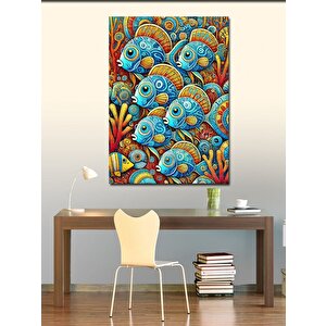 Kanvas Tablo Renkli Balıklar Ve Desen 70x100 cm