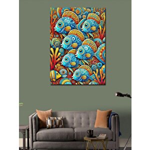 Kanvas Tablo Renkli Balıklar Ve Desen 70x100 cm