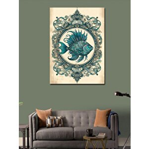 Kanvas Tablo Balık Ve Dekoratif Çerçeve 100x140 cm