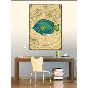 Kanvas Tablo Harita Ve Tropikal Balık 50x70 cm