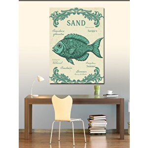 Kanvas Tablo Eski Deniz Haritası Ve Balık 70x100 cm