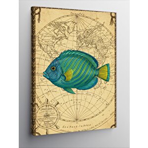 Kanvas Tablo Harita Ve Tropikal Balık 70x100 cm
