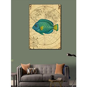 Kanvas Tablo Harita Ve Tropikal Balık 70x100 cm