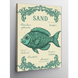 Kanvas Tablo Eski Deniz Haritası Ve Balık 50x70 cm