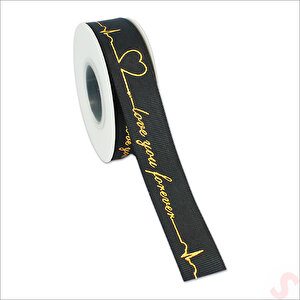 Grogren Kurdele Love You Altın Baskılı, 2,5cm X 23mt - Siyah
