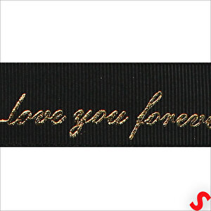 Grogren Kurdele Love You Altın Baskılı, 2,5cm X 23mt - Siyah