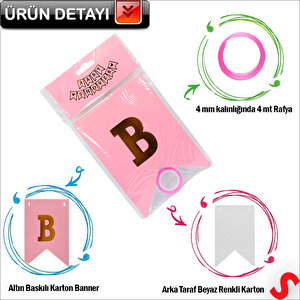 Baby Shower Altın Baskılı Bayrak Flama, 2 Mt - Pembe