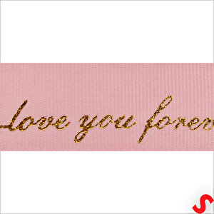 Grogren Kurdele Love You Altın Baskılı, 2,5cm X 23mt - Pembe