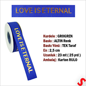 Grogren Kurdele Eternal Altın Baskılı, 2,5cm X 23mt - Koyu Mavi