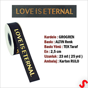 Grogren Kurdele Eternal Altın Baskılı, 2,5cm X 23mt - Siyah