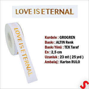 Grogren Kurdele Eternal Altın Baskılı, 2,5cm X 23mt - Beyaz