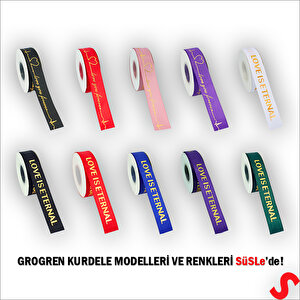 Grogren Kurdele Eternal Altın Baskılı, 2,5cm X 23mt - Beyaz