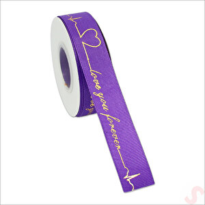 Grogren Kurdele Love You Altın Baskılı, 2,5cm X 23mt - Mor