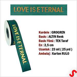 Grogren Kurdele Eternal Altın Baskılı, 2,5cm X 23mt - Yeşil